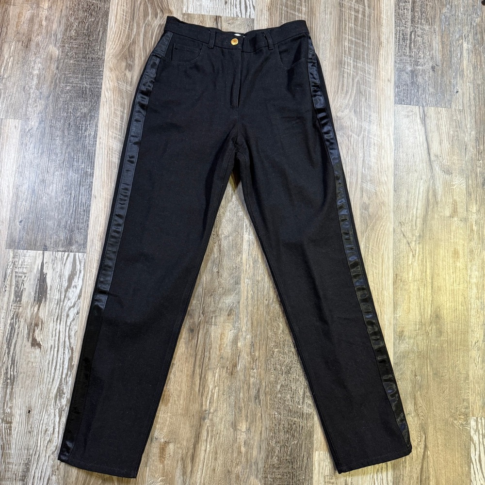 VTG 90s Isaac Mizrahi Women 6 100% Cotton Black Tuxedo Straight Leg Tapered Jean